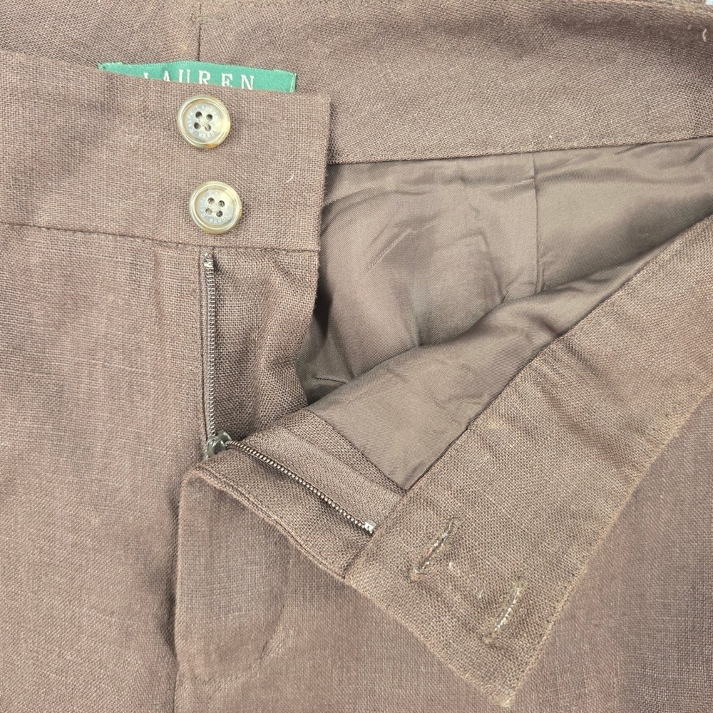 Lauren Ralph Lauren Brown 100% Linen Wide Leg High Rise Trousers Pants Size 10 - Picture 5 of 8